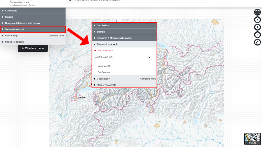 Menu Strumenti avanzati