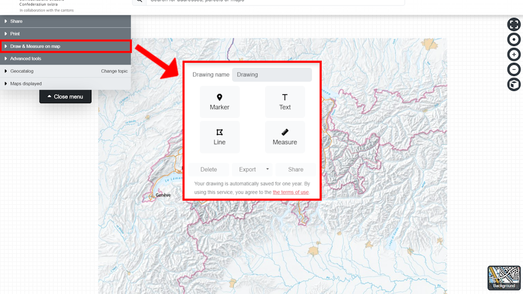 Drawing and measuring Menu View