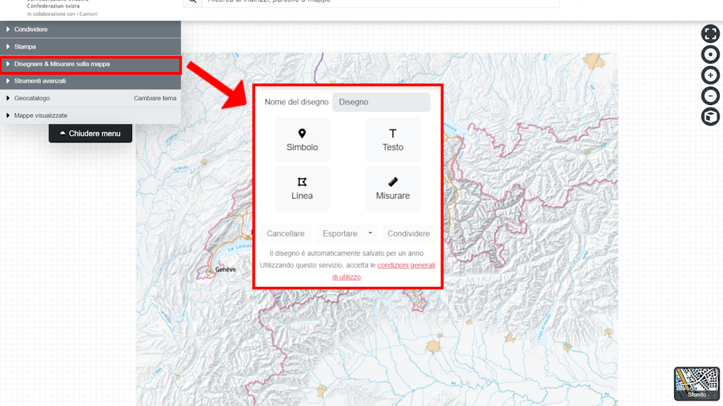 Visualizzazione del menu Disegna e misura