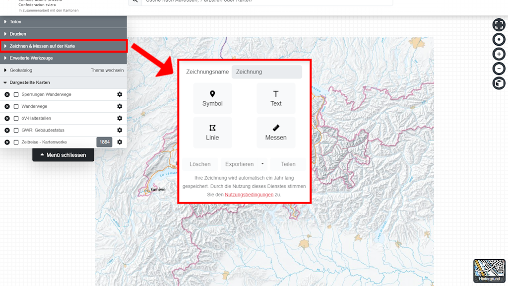 Zeichnen und Messen Menu Ansicht
