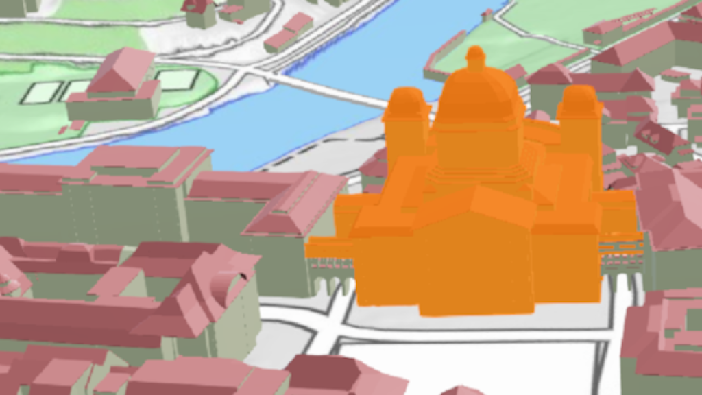 Gli edifici e le costruzioni in 3D sono cliccabili e forniscono informazioni generali.