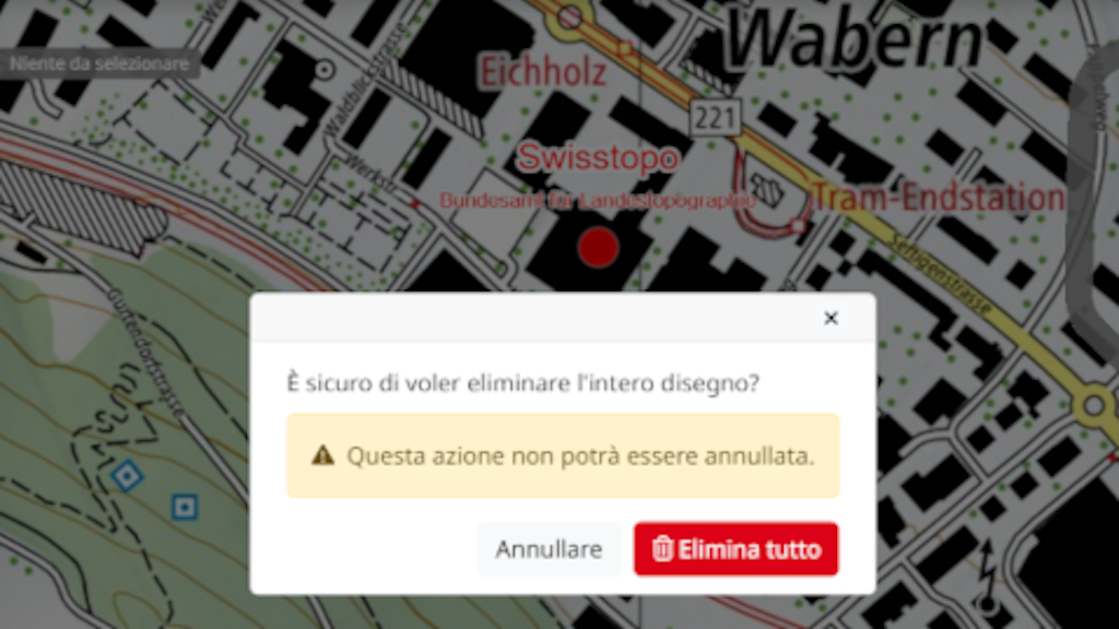 Avviso durante la cancellazione del disegno