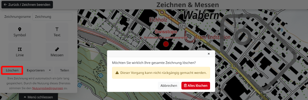 Warnmeldung beim Löschen der Zeichnung