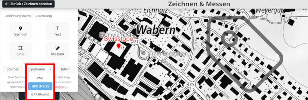 Export in GPX Track (trk) oder Route (rte)