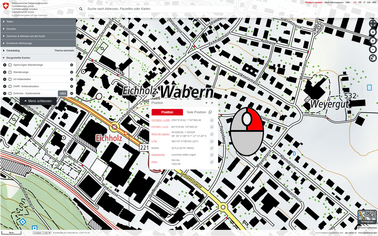 Pop up mit der Positionierung