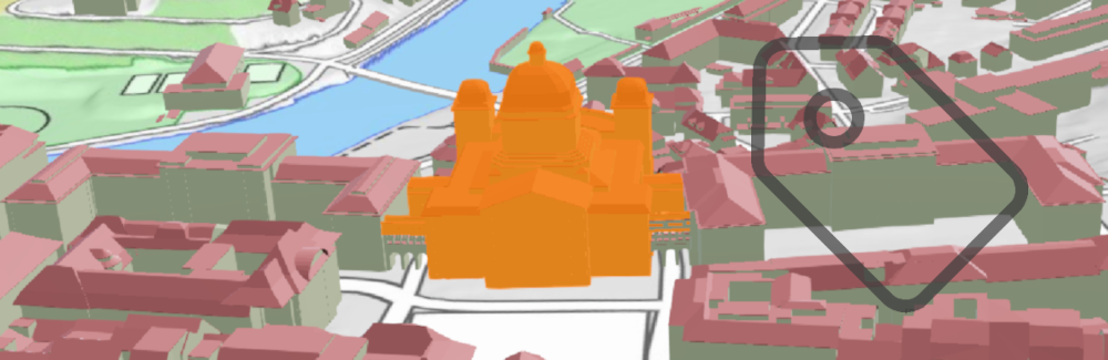 Die 3D Gebäude und Konstruktionen sind anklikbar und geben generelle Informationen an.