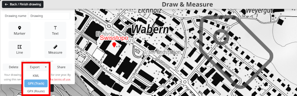 GPX export Track (trk) or Route (rte)