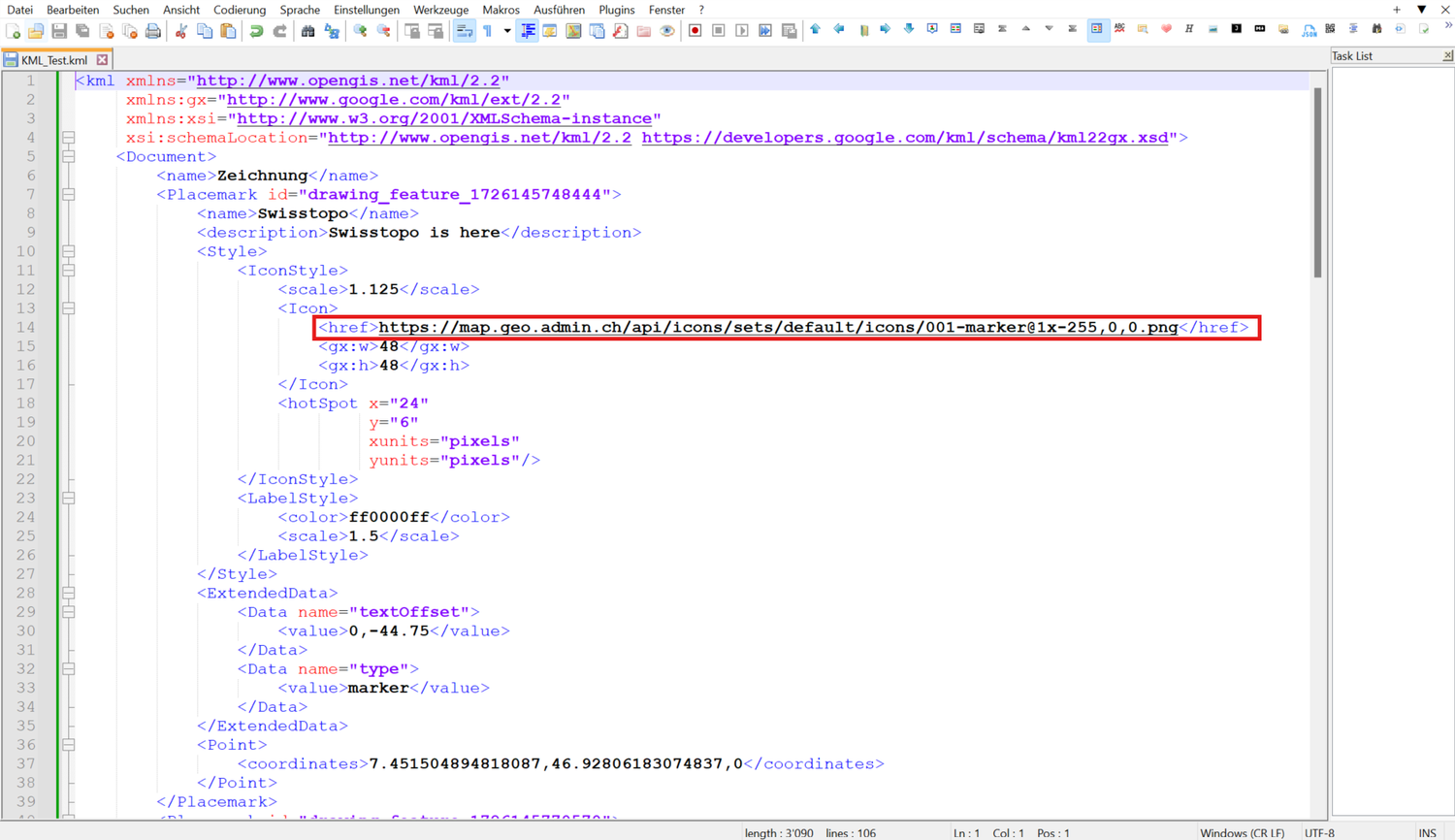 Point symbol of a KML element