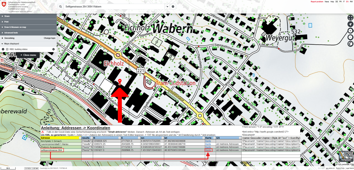 Displaying addresses on coordinates
