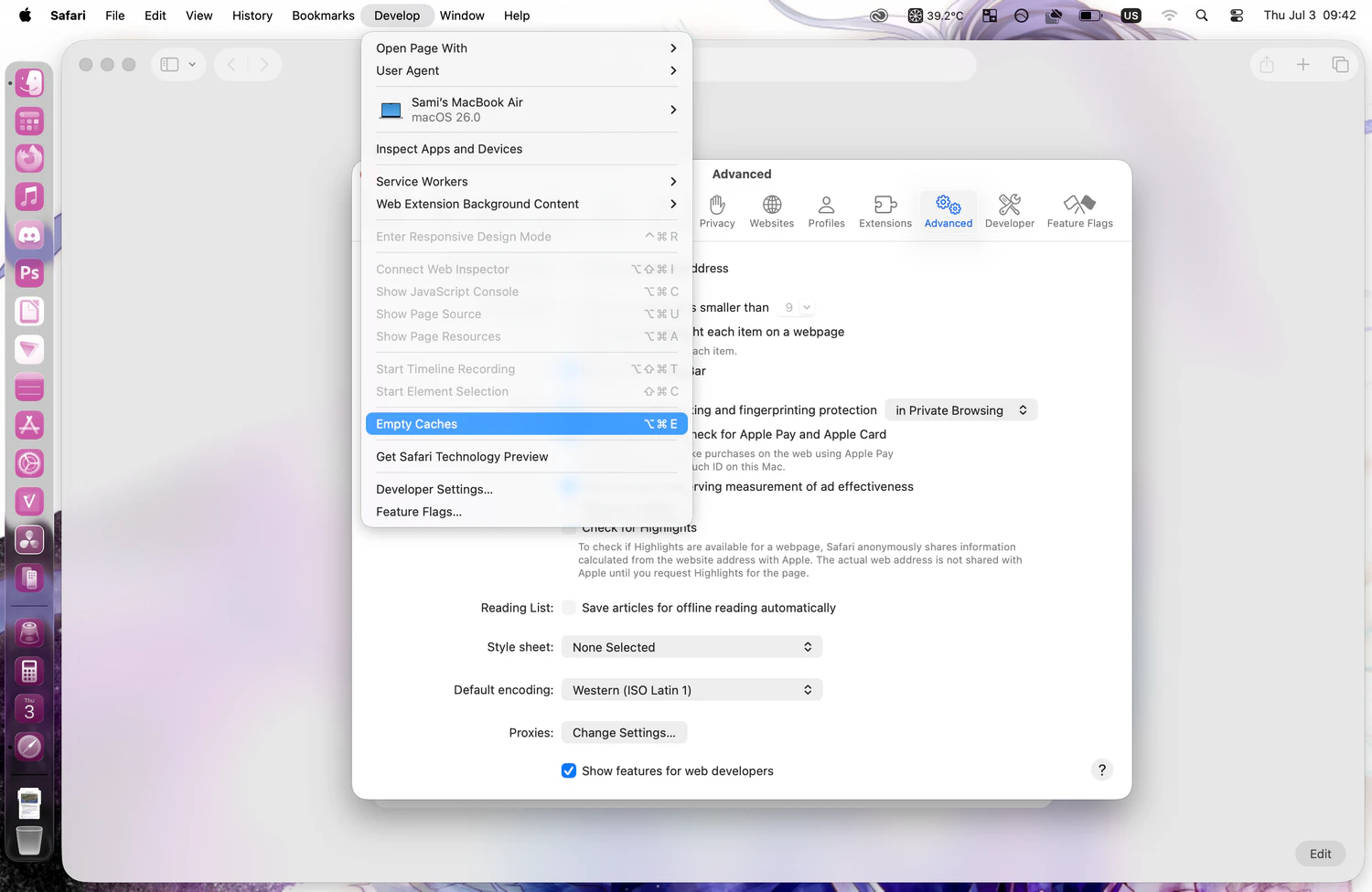 Clear cache on Safari browser