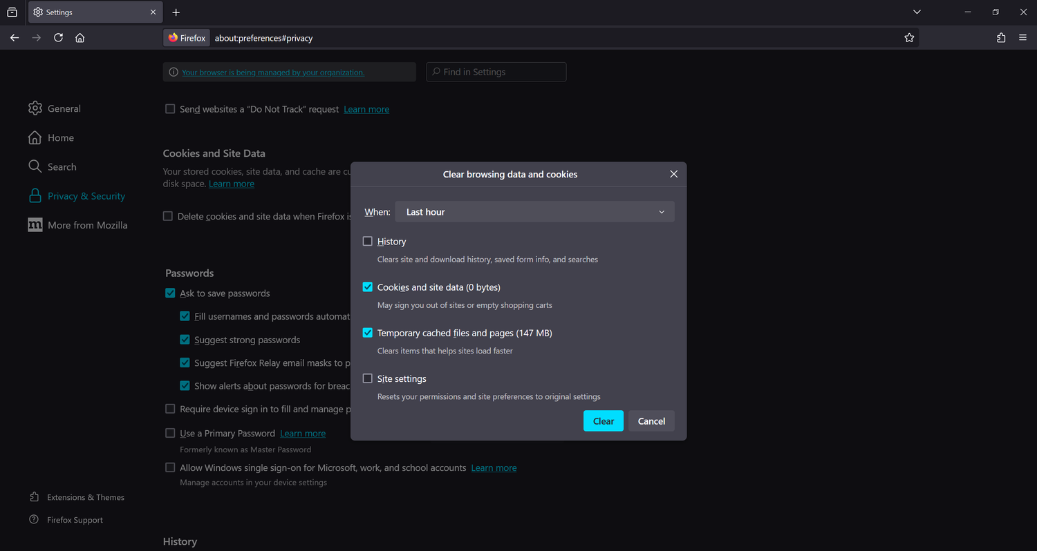 Vider le cache du navigateur Firefox