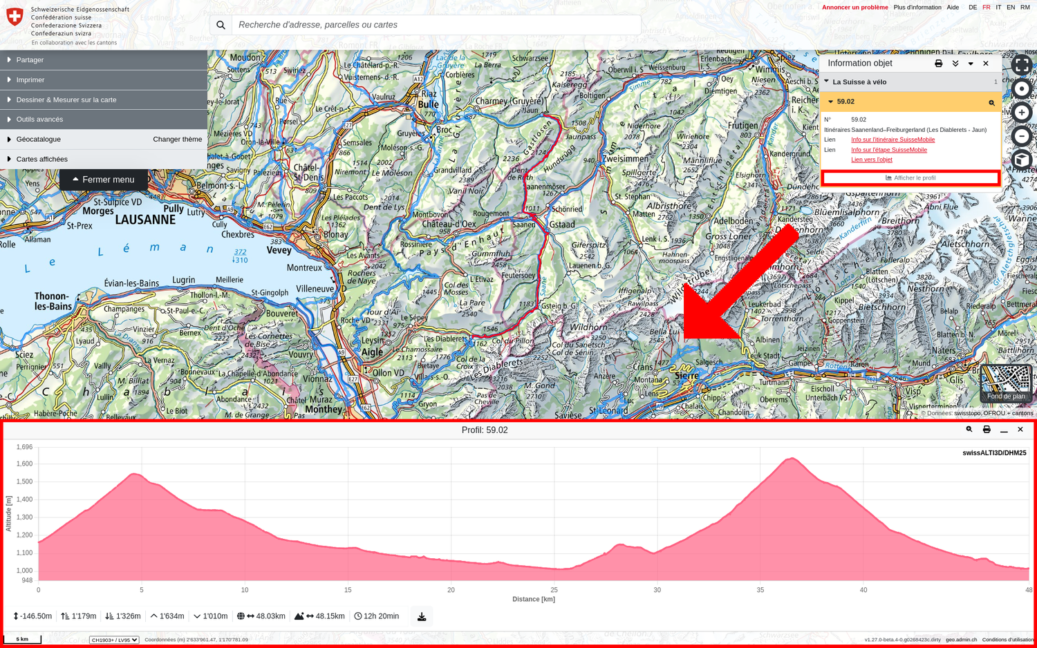 Affichage du profil d'altitude
