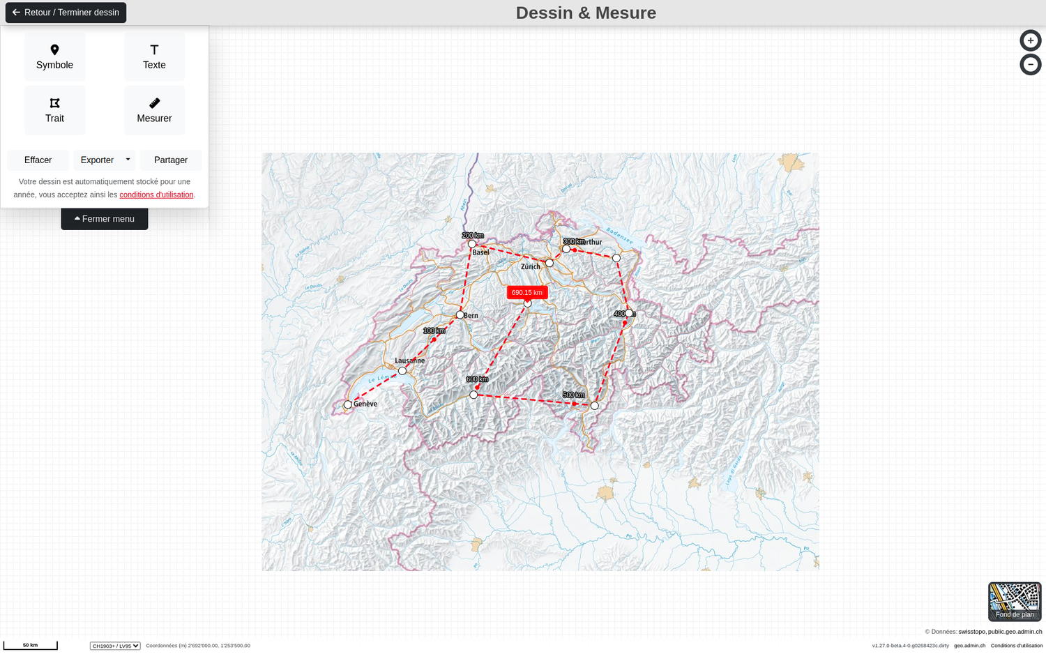 Distance entre différents points