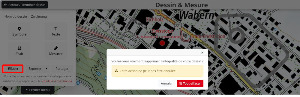 Message d'avertissement lors de la suppression du dessin