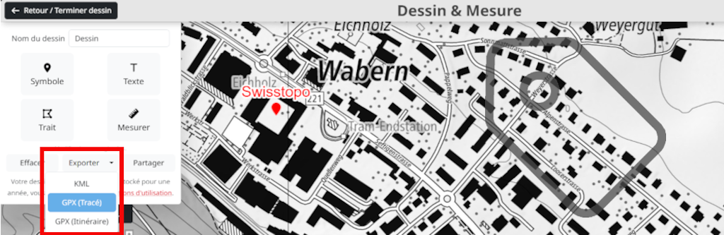 Exportation au format GPX Trace (trk) ou itinéraire (rte)