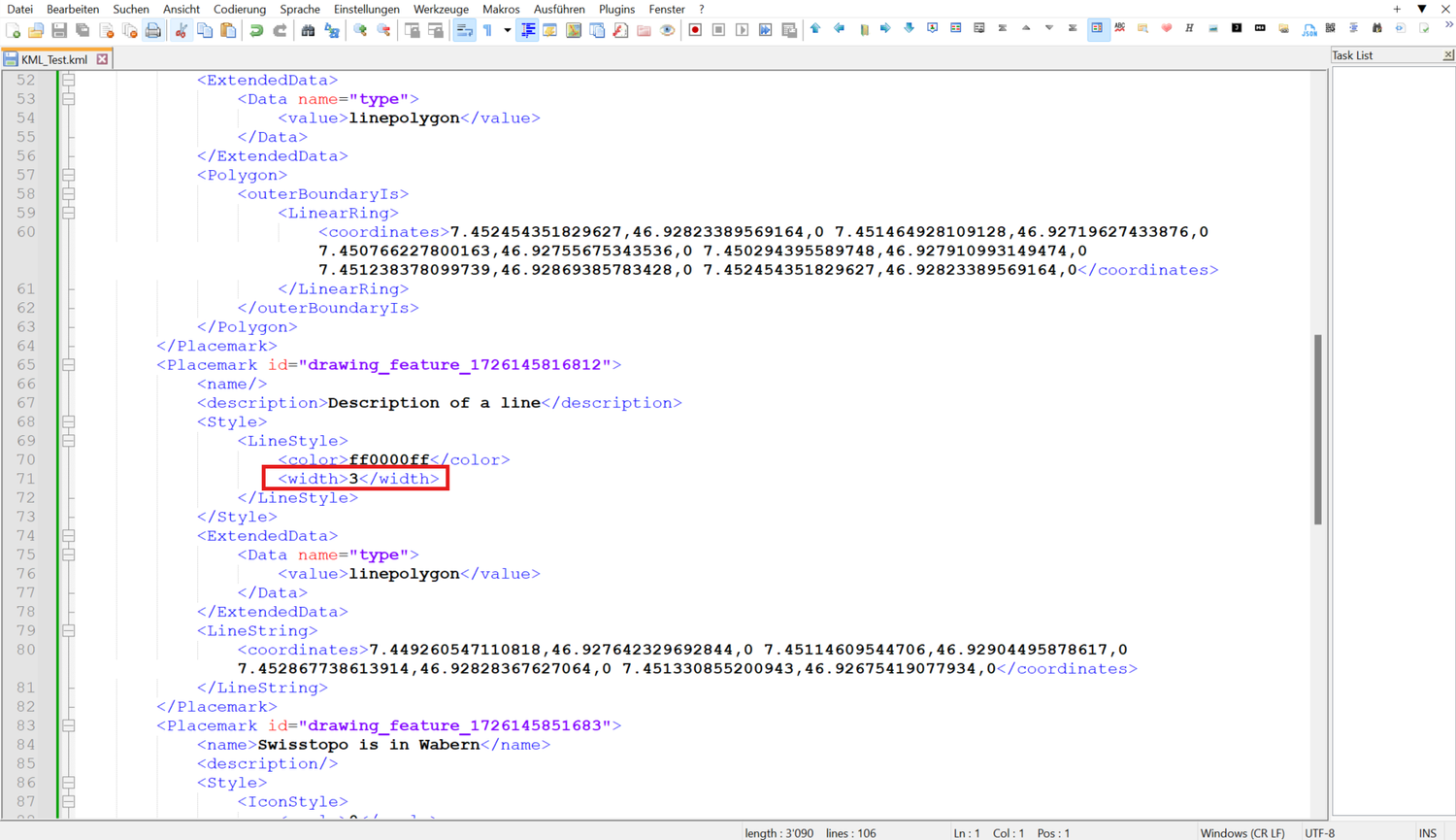 Largeur d'une ligne KML
