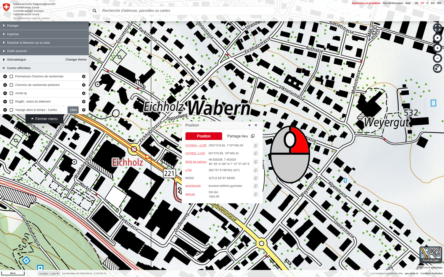 Pop up de l'outil de positionnement