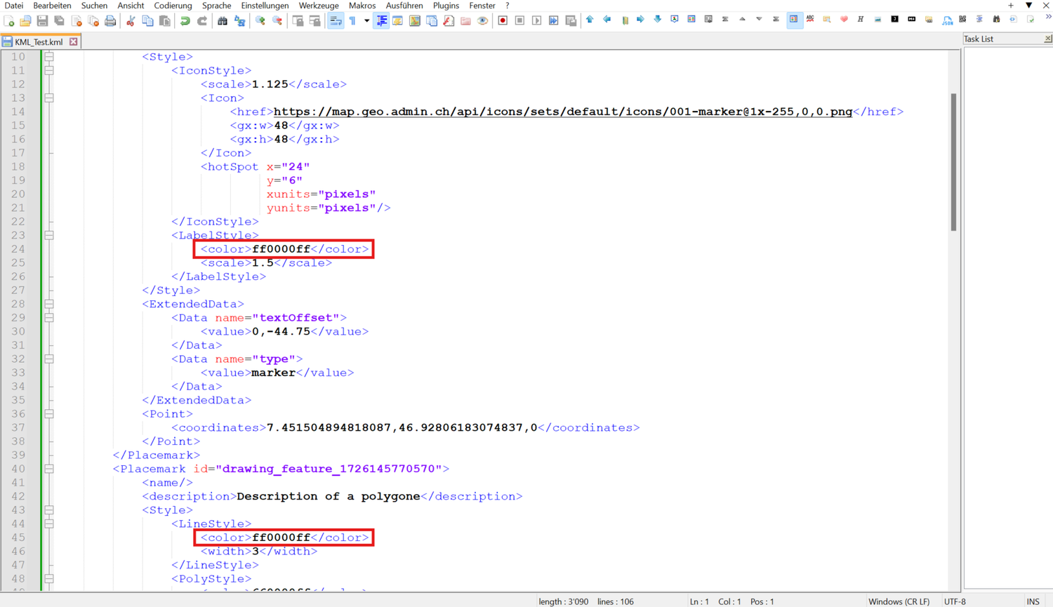 Colore di un elemento KML