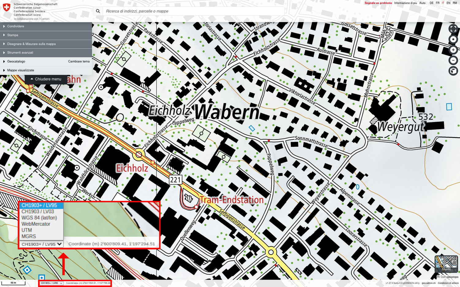 Visualizzazione delle coordinate
