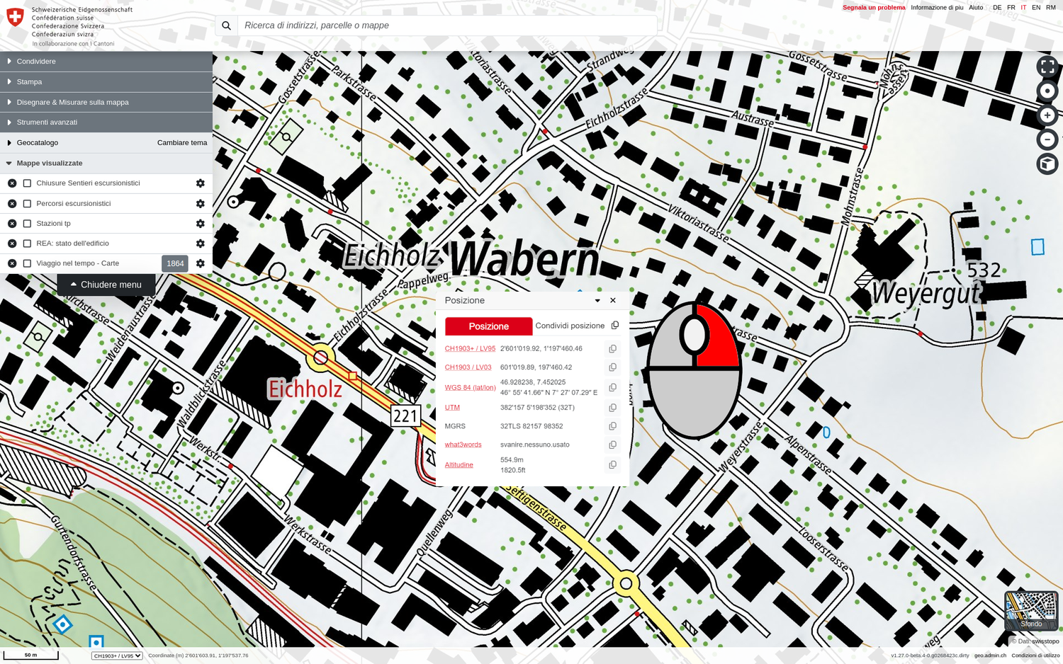 Pop up dello strumento di posizionamento